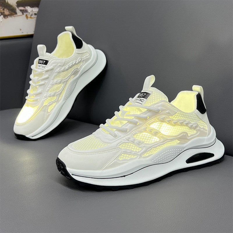 Men's Cream & Green Mesh Sneakers
