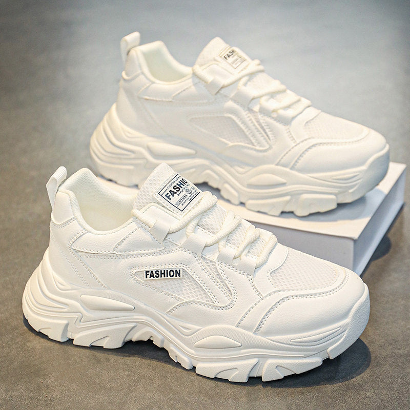 White & Silver Mesh Platform Sneakers