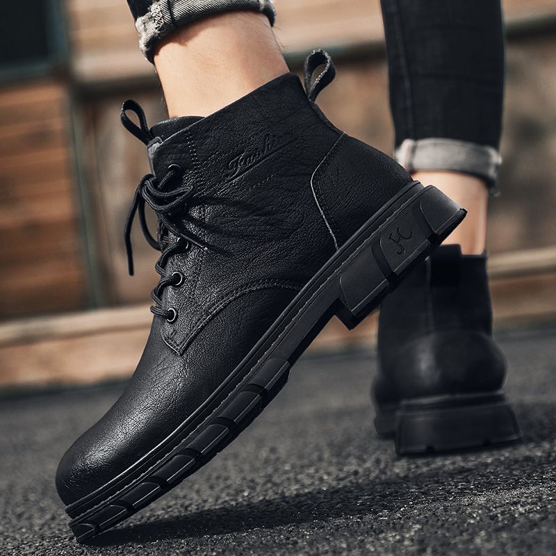 Men's Black and Olive Platform Boots