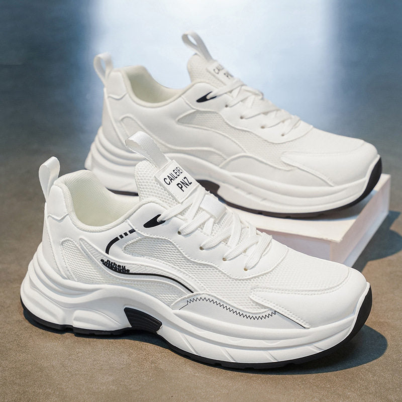 Men's White & Silver Mesh Platform Sneakers
