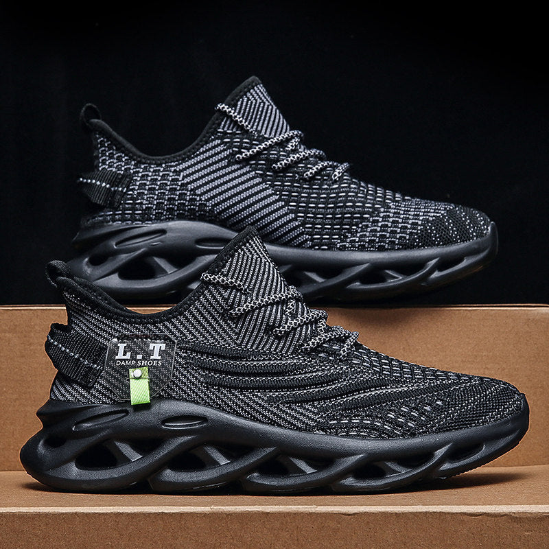 Men's Black, Navy & Green Mesh Sneakers