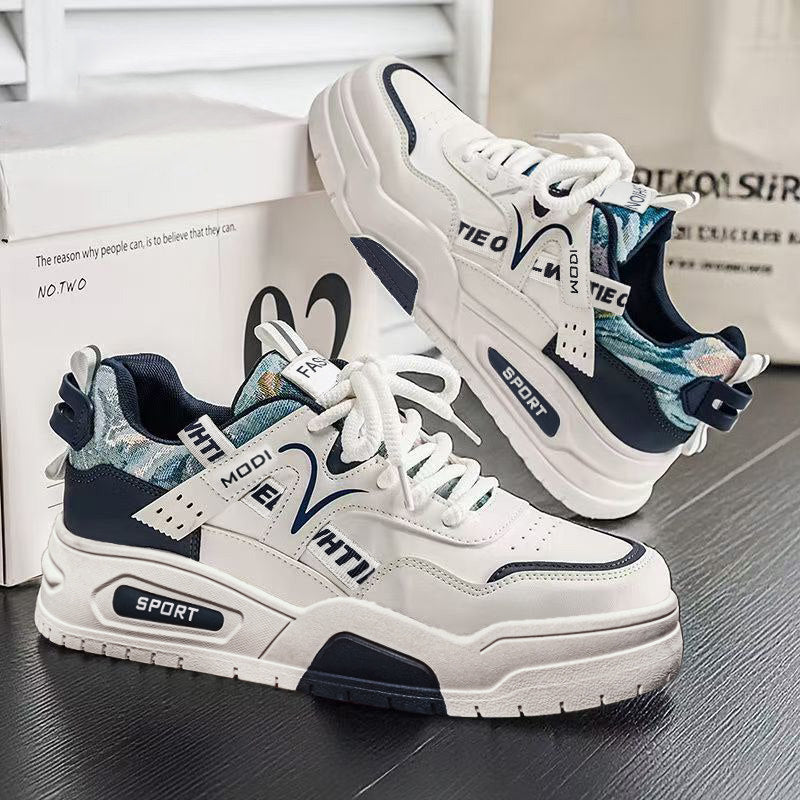 Men's Retro Platform Sneakers - White & Beige