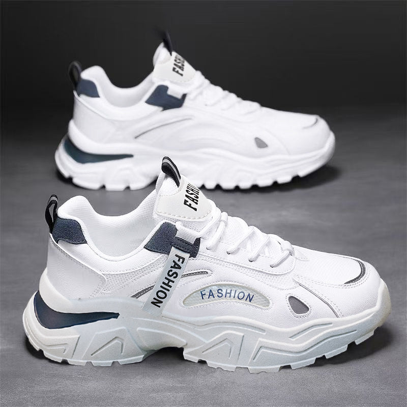 Men's White and Silver Mesh Platform Sneakers