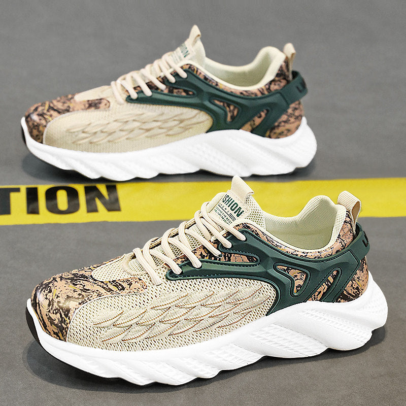 Men's White & Beige Mesh Sneakers