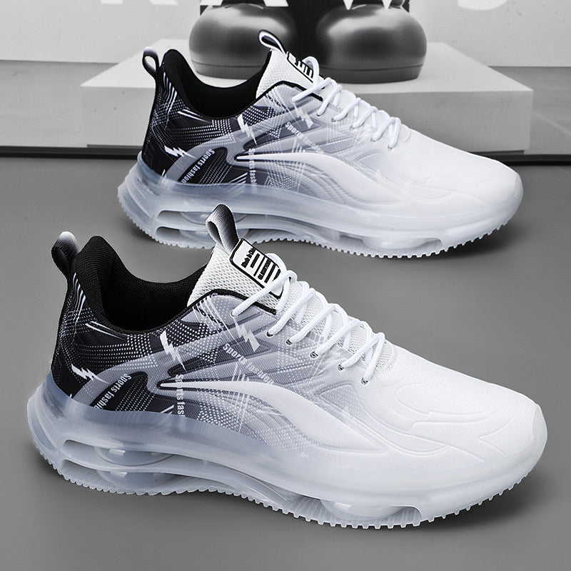 Men's White and Silver Mesh Platform Sneakers