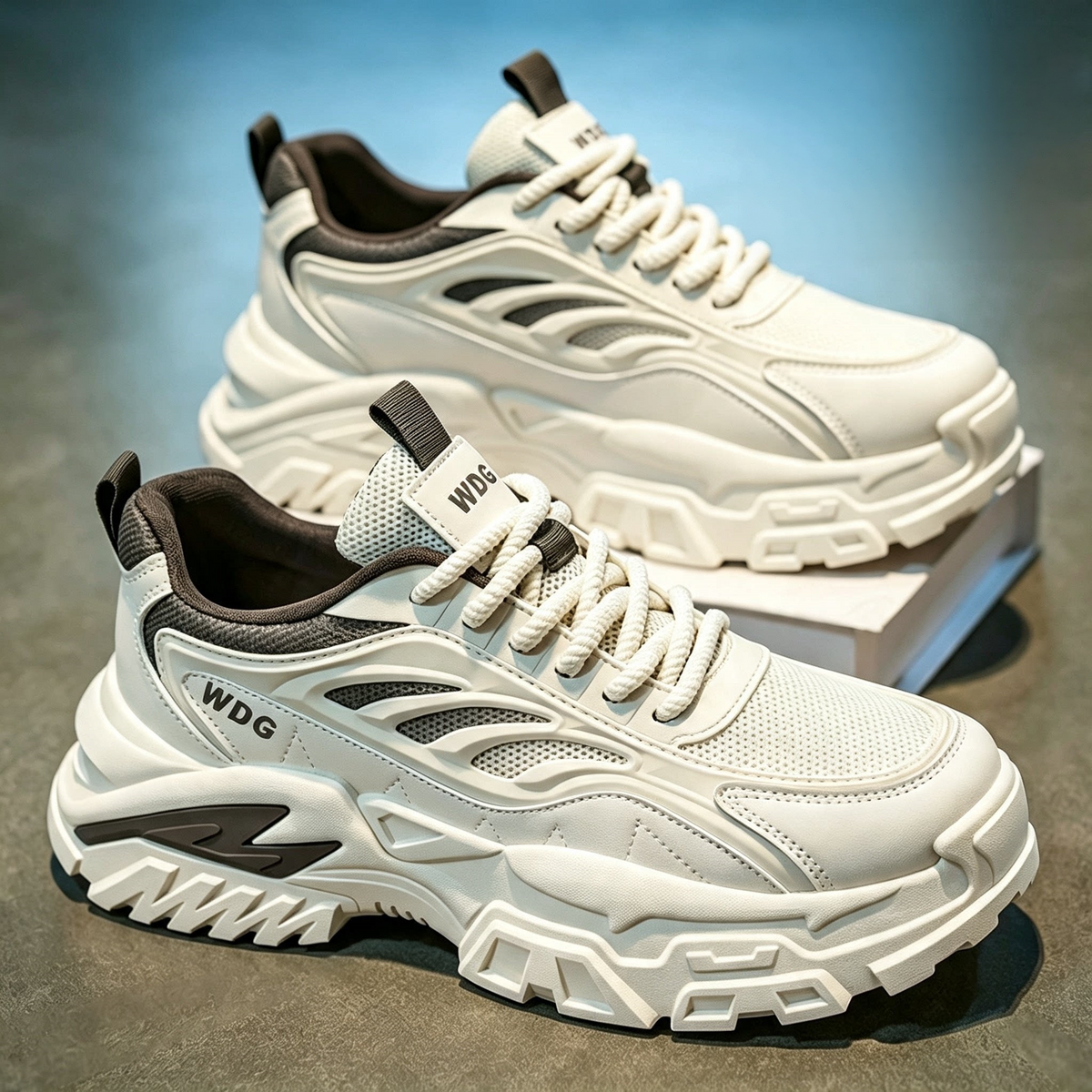 Men's White & Silver Mesh Platform Sneakers