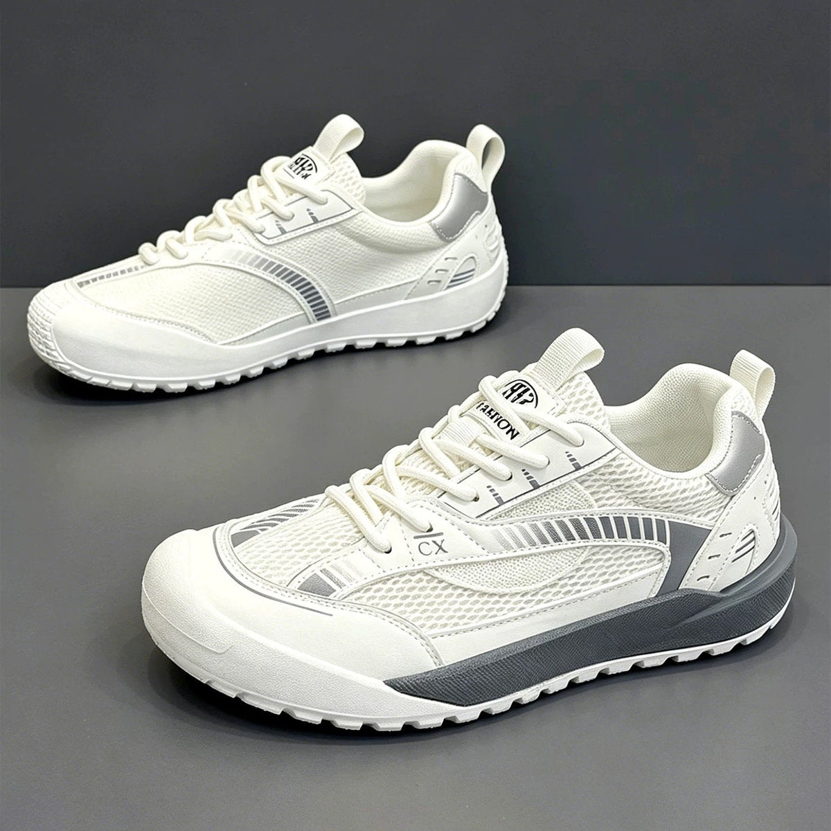 Men's White, Navy & Gray Retro Mesh Sneakers