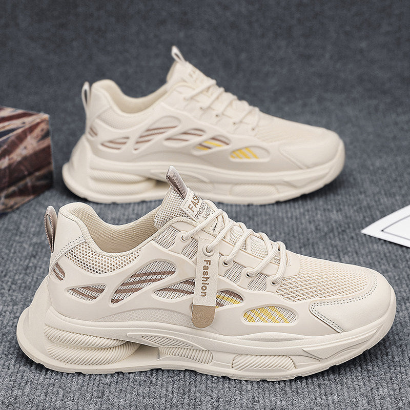 Cream & Gray Mesh Platform Sneakers for Men