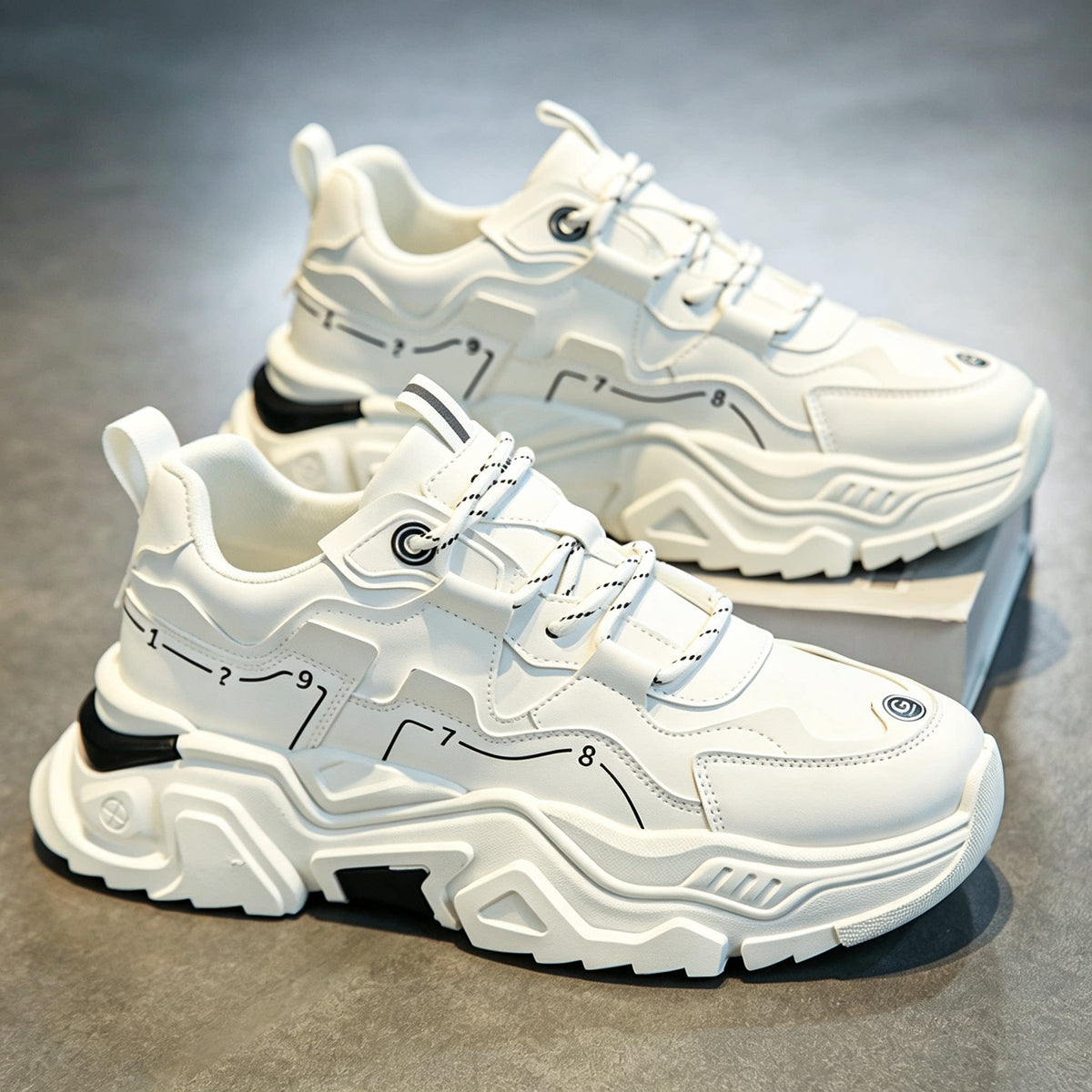 Men's White and Silver Platform Sneakers