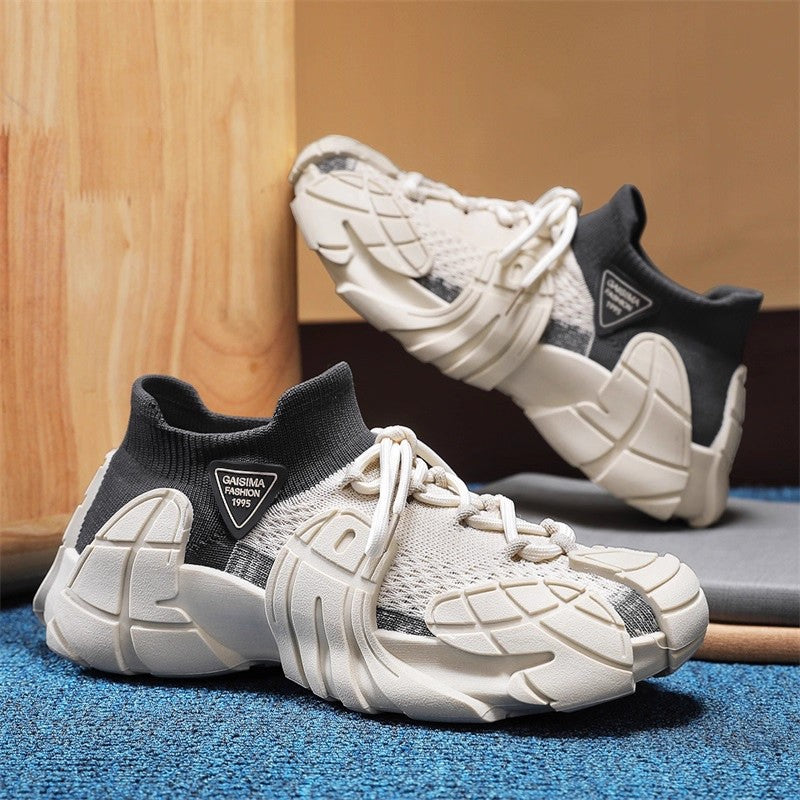 Tan & Black Mesh Platform Sneakers