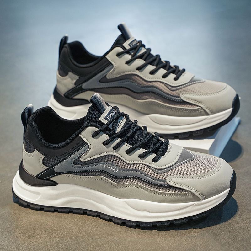 Men's Silver and Navy Mesh Running Shoes