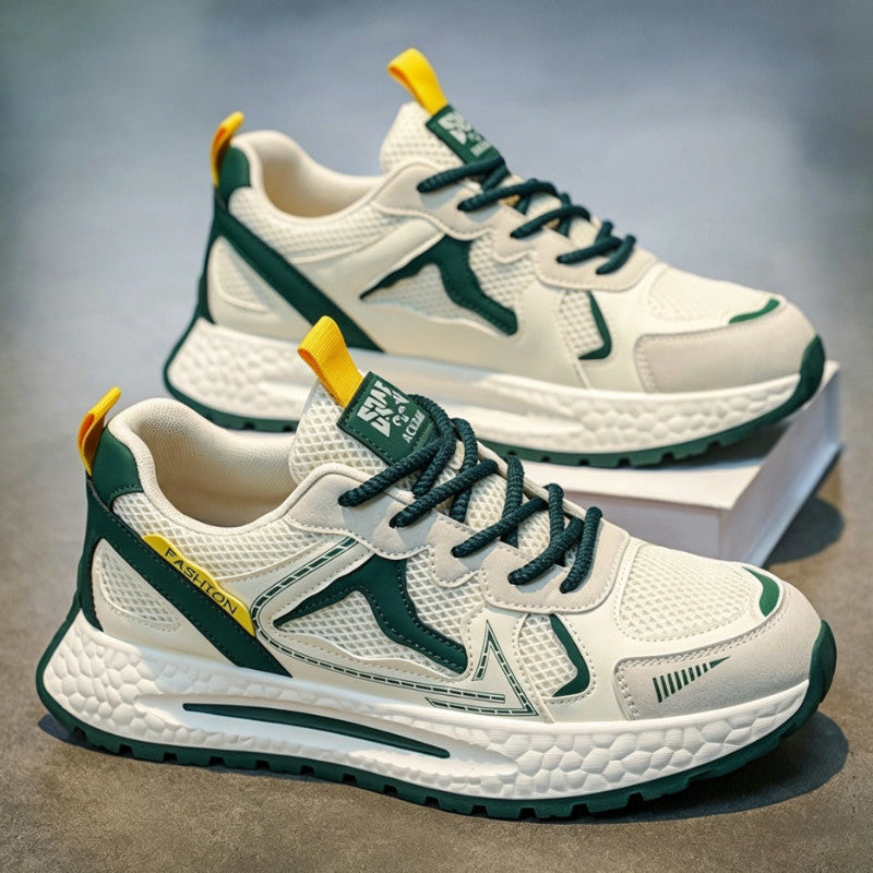 Men's White and Silver Mesh Platform Sneakers