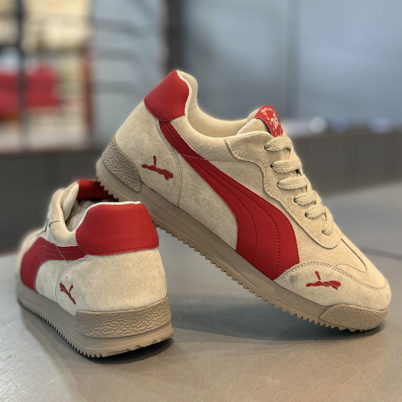Men's Retro Running Sneakers in Gray and Olive