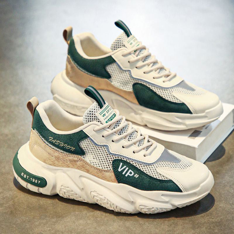Men's Mesh Platform Running Sneakers in Neutral Tones