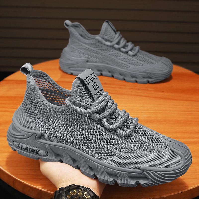 Gray, Black & Orange Men's Mesh Sneakers