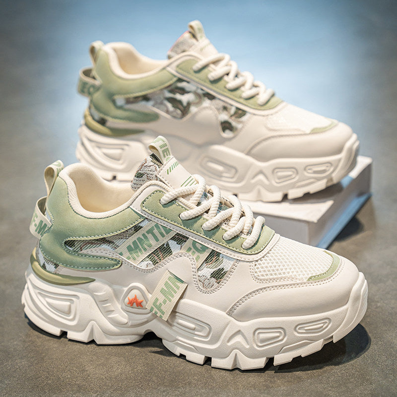 Men's Mesh Platform Sneakers in White, Beige & Cream