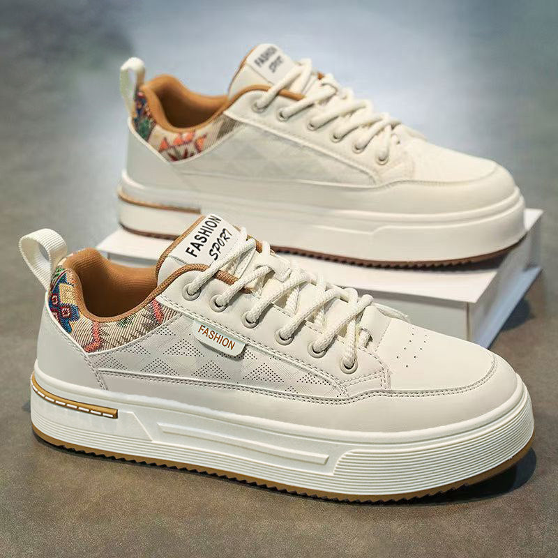 Men's White & Beige Retro Sneakers
