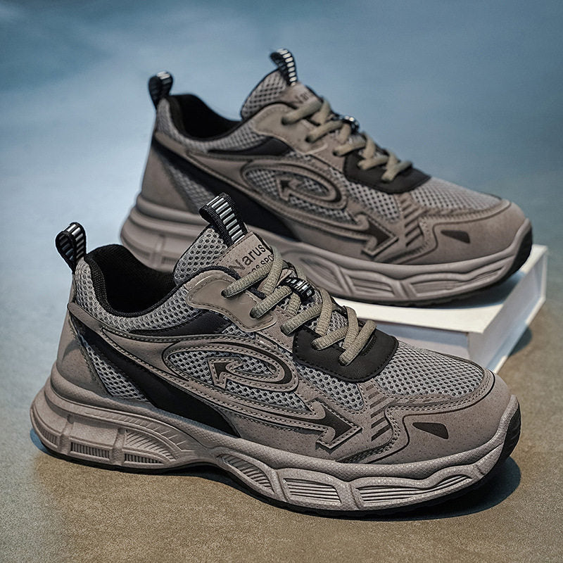 Men's Gray and Olive Mesh Outdoor Sneakers