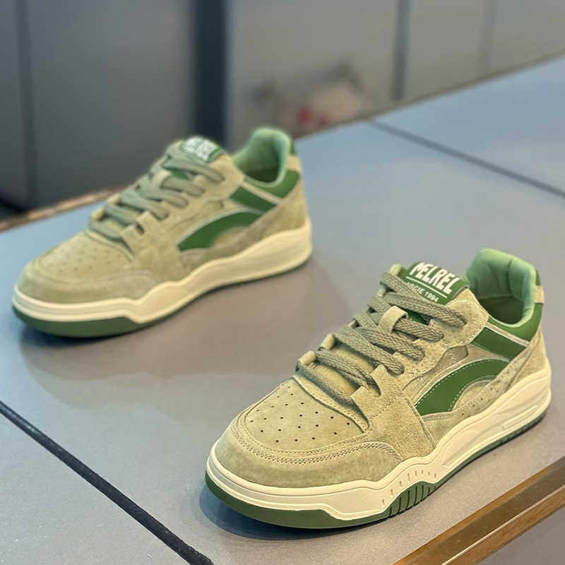 Men's Sage Green and Beige Retro Platform Sneakers