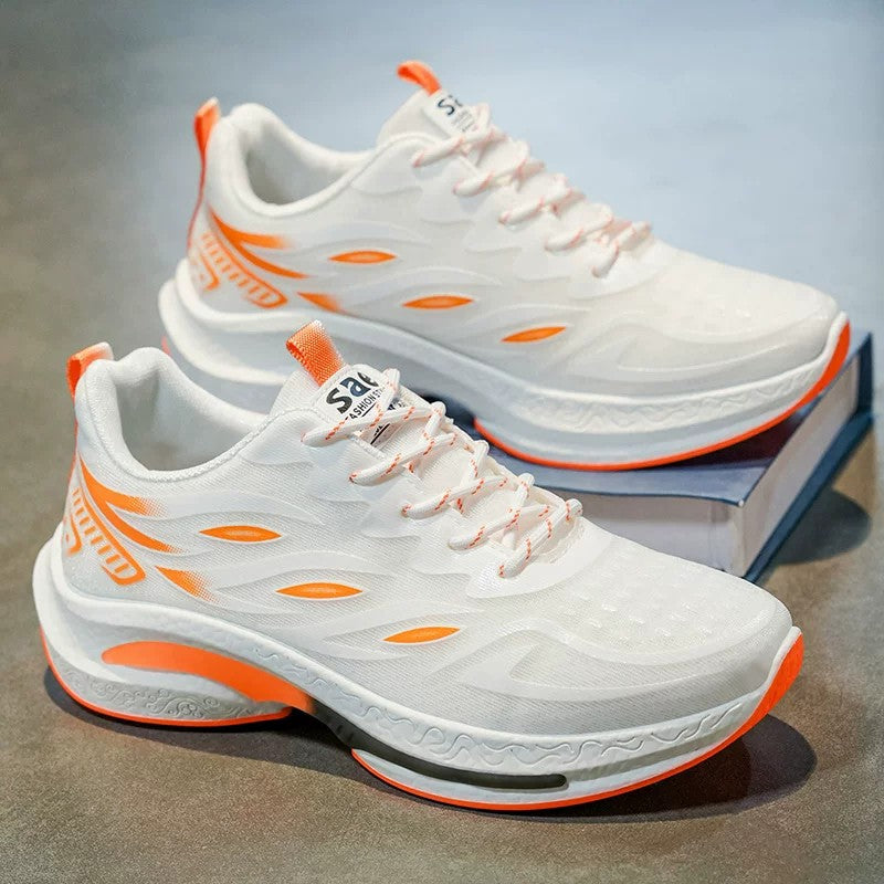 Men's White & Silver Mesh Platform Sneakers