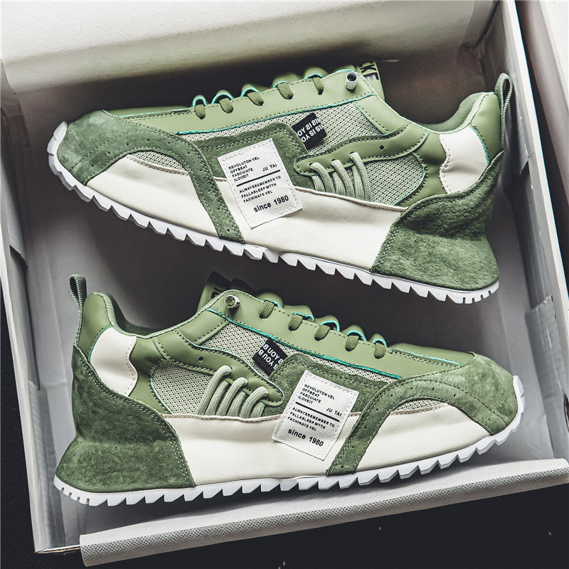 Men's White and Sage Green Platform Sneakers