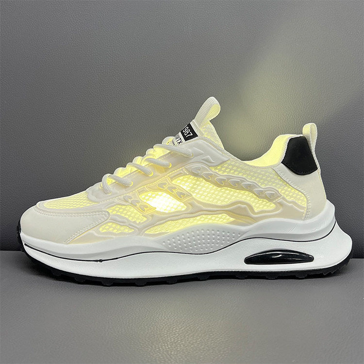 Men's Cream & Green Mesh Sneakers