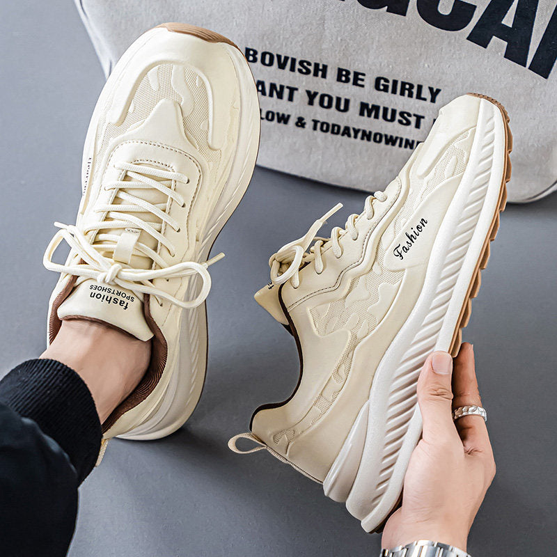 Men's Silver and Beige Platform Sneakers