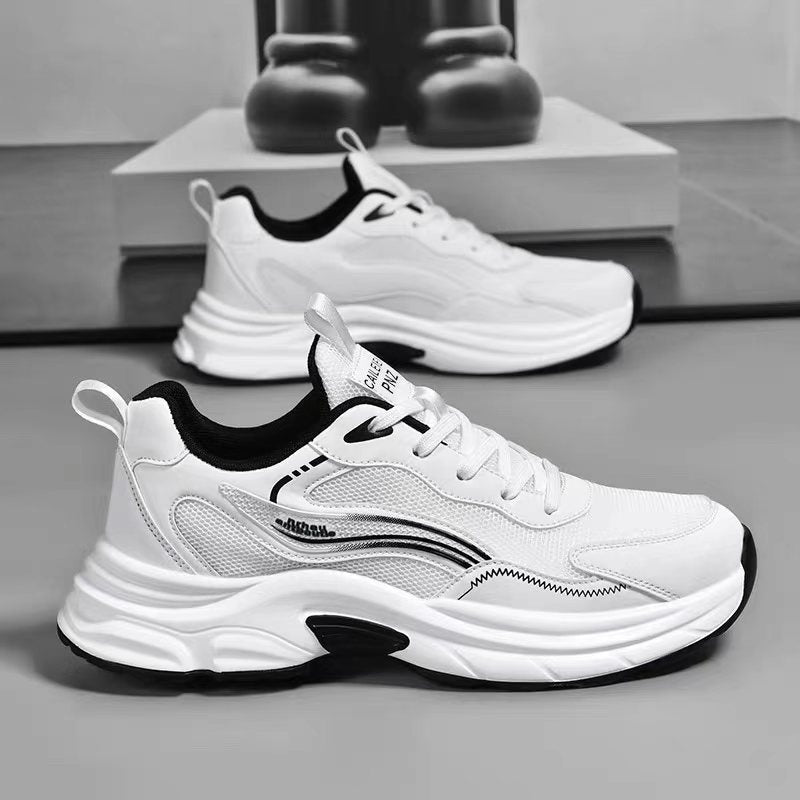 Men's White & Silver Mesh Platform Sneakers
