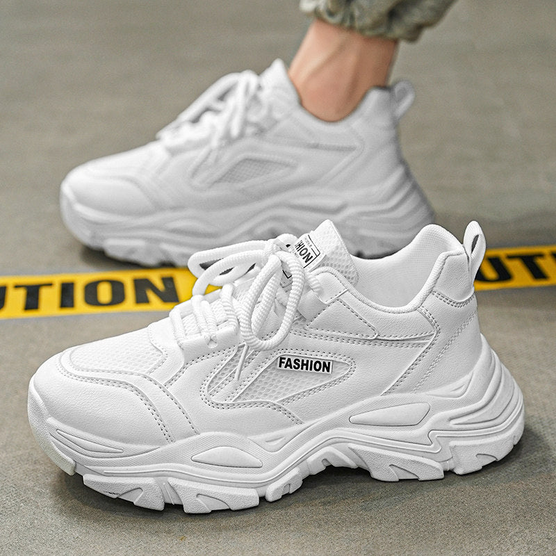 White & Silver Mesh Platform Sneakers
