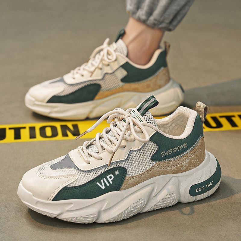 Men's Mesh Platform Running Sneakers in Neutral Tones