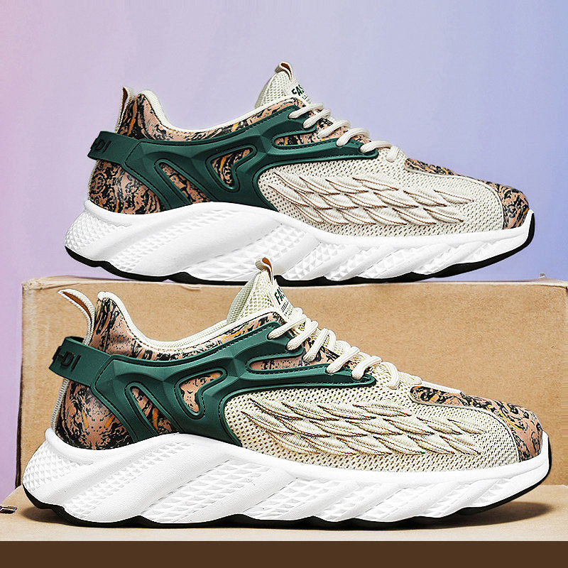 Men's White & Beige Mesh Sneakers