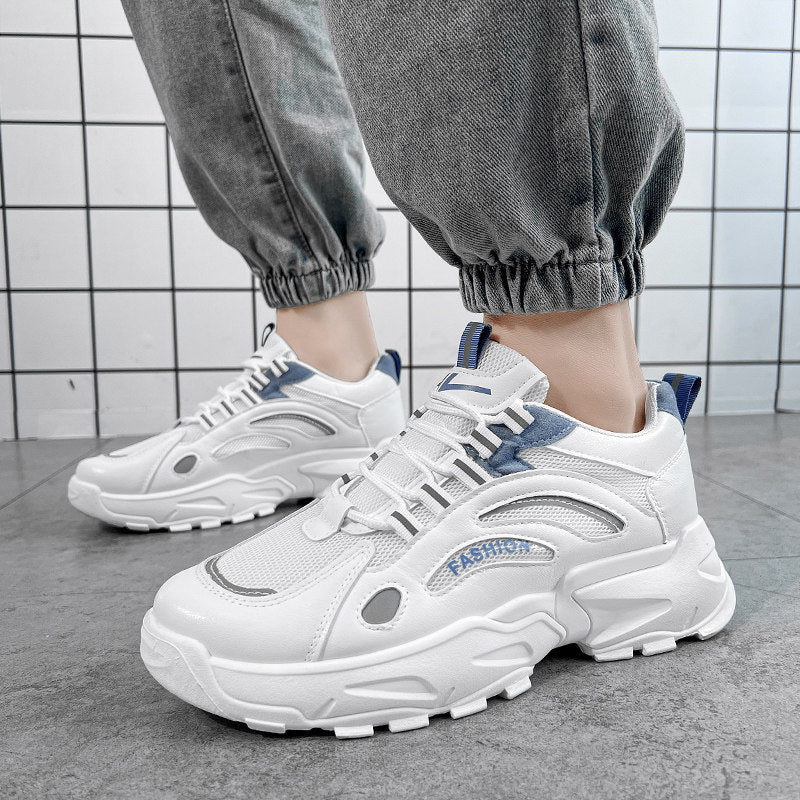 Men's White & Silver Mesh Platform Sneakers