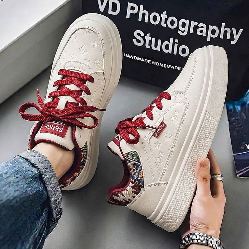 Men's Retro Trainers in White and Beige