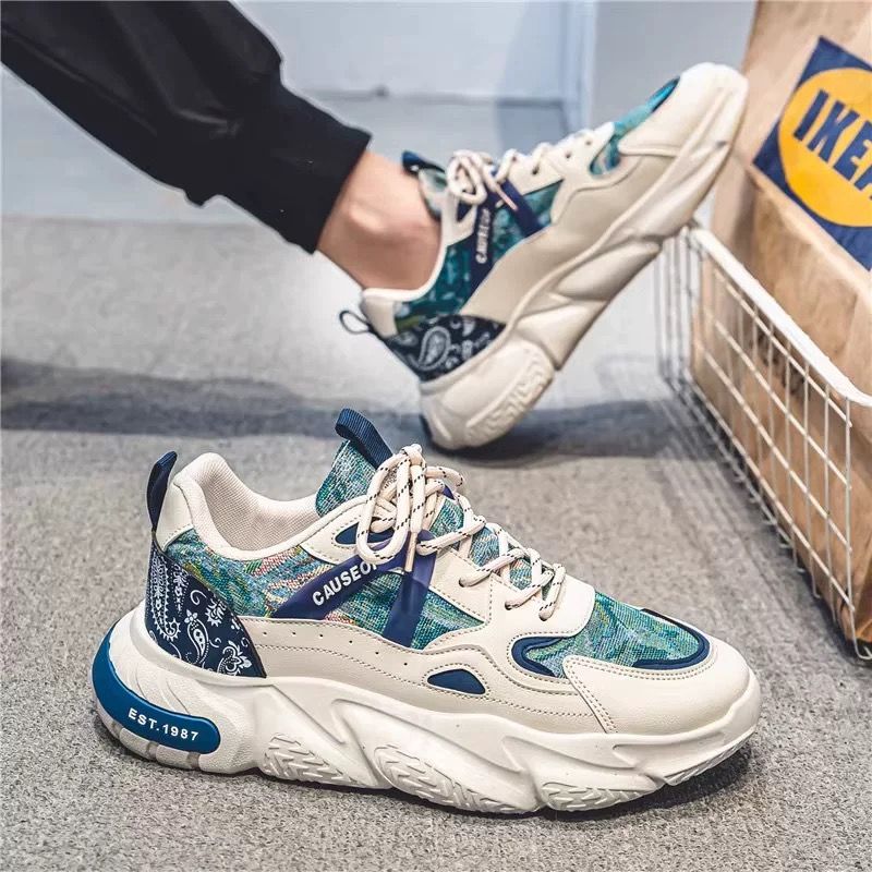 Men's White, Navy & Cream Platform Sneakers