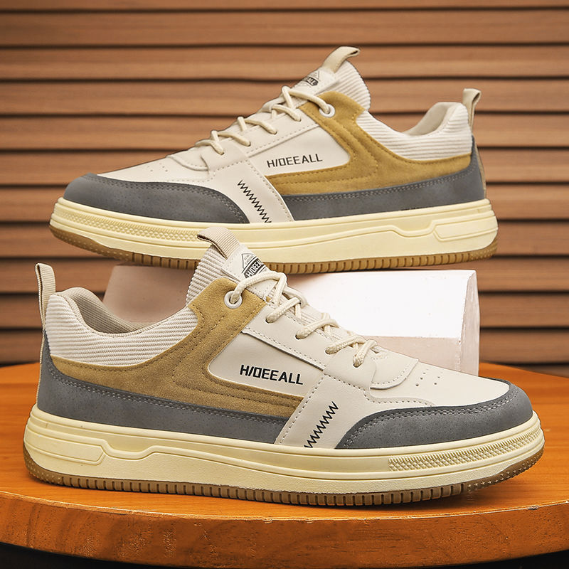 Men's Beige and Brown Retro Trainers