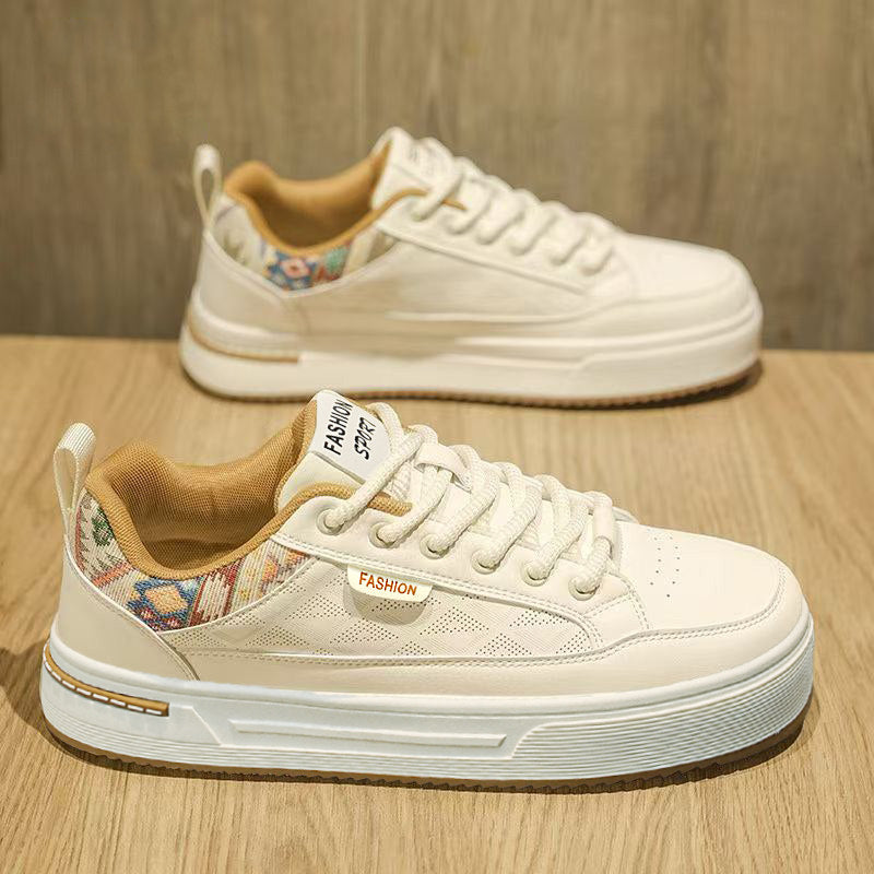 Men's White & Beige Retro Sneakers