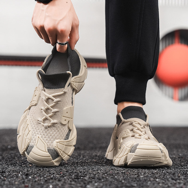 Tan & Black Mesh Platform Sneakers