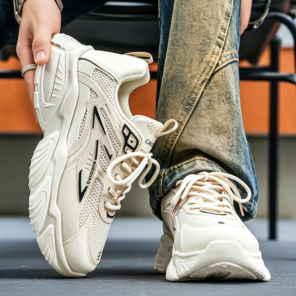 Men's White & Silver Mesh Platform Sneakers