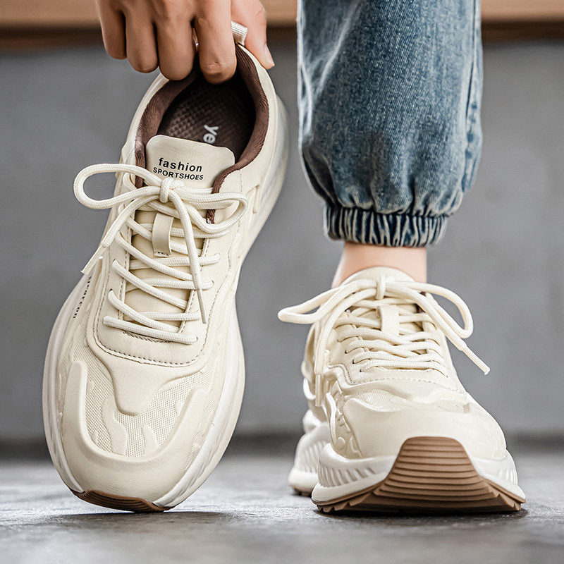 Men's Silver and Beige Platform Sneakers